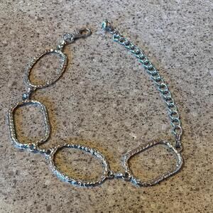 Choker/ Silver Necklace‎ with Hammered Oval Links